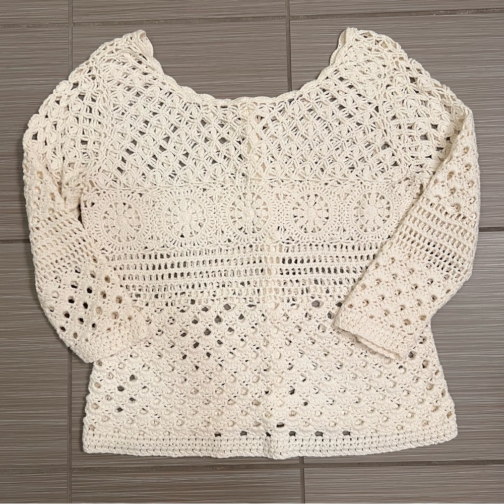 Lucky Brand Ivory Cream Crochet Top Sweater small knit